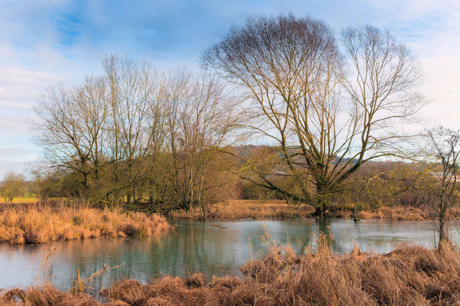 Zugefrorener Weiher beim Kocher in der Nähe von Waiblingen